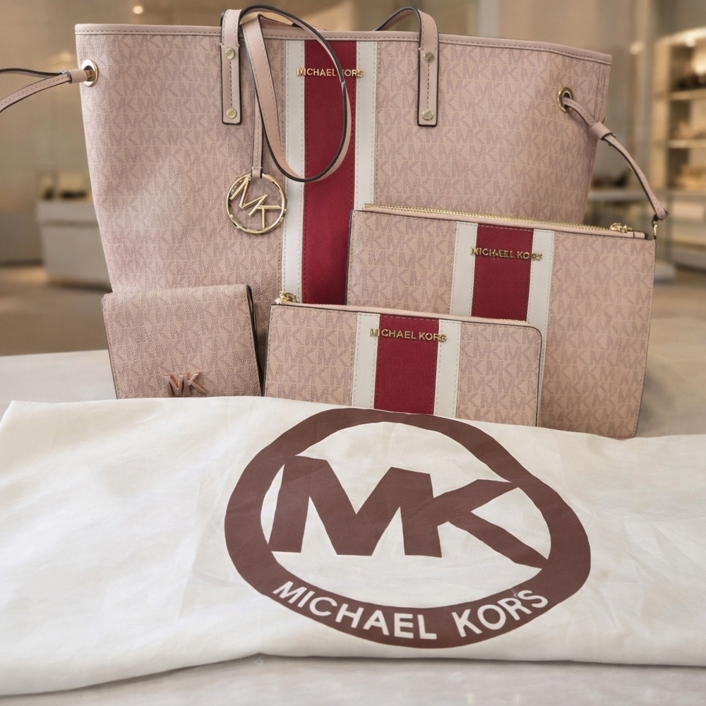 Michael Kors Blush and Burgundy Tote Bag Set